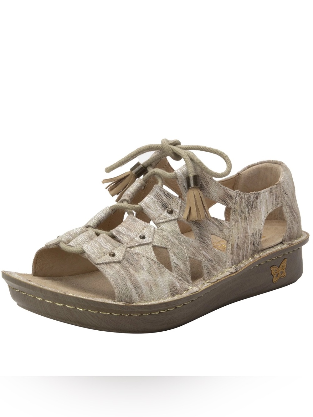 Alegria Valerie Leather Lace Up Open Toe Tassel Sand Comfort Sandals 39 | 9